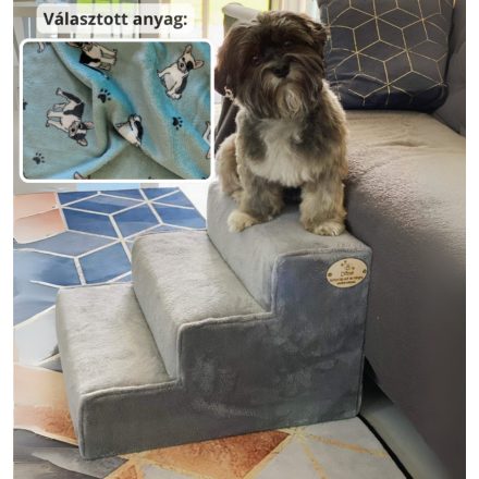 Bodza kutyalépcső 30 x 40 x 45 cm - zöldes alapon bulldogok