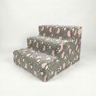 Bodza kutyalépcső 30 x 40 x 45cm - szürke alapon rózsaszín szívecskék és fehér kis tappancsok