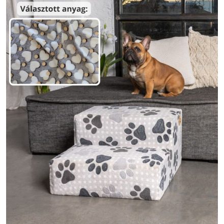 Funky kutyalépcső 30 x 50 x 50cm - szürke alapon fehér szívecskék és világítós pöttyök