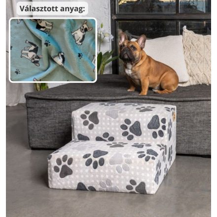 Funky kutyalépcső 30 x 50 x 50 cm - zöldes alapon bulldogok