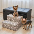 Funky kutyalépcső 30 x 50 x 50cm - szürke alapon rózsaszín szívecskék és fehér kis tappancsok