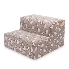 Funky kutyalépcső 30 x 50 x 50cm - szürke alapon rózsaszín szívecskék és fehér kis tappancsok