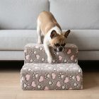 Funky kutyalépcső 30 x 50 x 50cm - szürke alapon rózsaszín szívecskék és fehér kis tappancsok