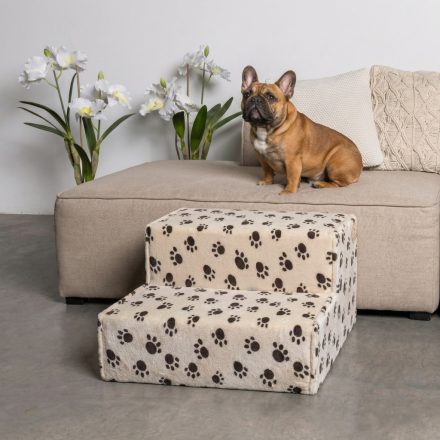 Funky kutyalépcső 30 x 50 x 50cm - bézs alapon barna kis tappancsok