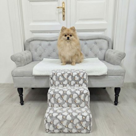 Missy kutyalépcső 40 x 35 x 50cm - szürke alapon fehér szívecskék és világítós pöttyök