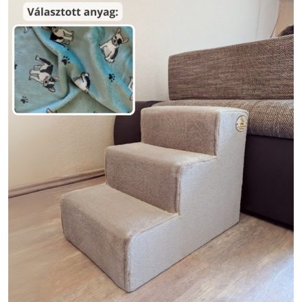 Missy kutyalépcső 40 x 35 x 50 cm - zöldes alapon bulldogok