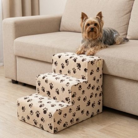 Missy kutyalépcső 40 x 35 x 50cm - bézs alapon barna kis tappancsok