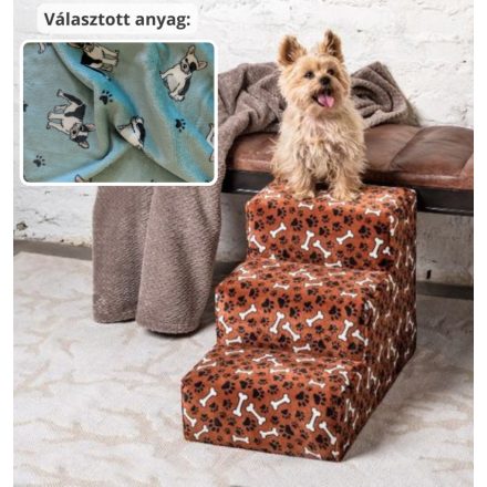 Daisy kutyalépcső 40 x 35 x 60 cm - zöldes alapon bulldogok