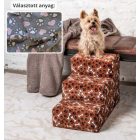 Daisy kutyalépcső 40 x 35 x 60cm - szürke alapon rózsaszín szívecskék és fehér kis tappancsok