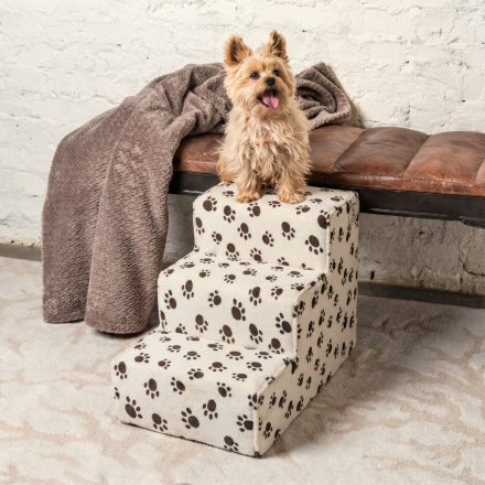 Daisy kutyalépcső 40 x 35 x 60cm - bézs alapon barna kis tappancsok