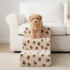 Daisy kutyalépcső 40 x 35 x 60cm - bézs alapon barna kis tappancsok