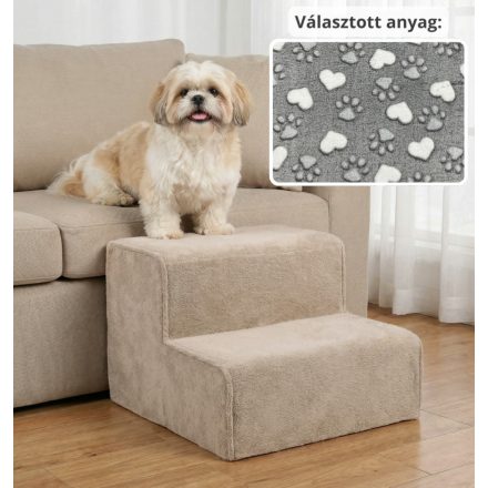 Mexi kutyalépcső 25 x 40 x 40cm - szürke alapon fehér szívek és tappancsok