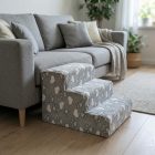 Bodza kutyalépcső 30 x 40 x 45cm - szürke alapon fehér szívek és tappancsok