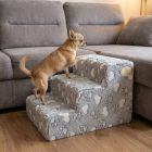 Bodza kutyalépcső 30 x 40 x 45cm - szürke alapon fehér szívek és tappancsok