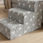 Daisy kutyalépcső 40 x 35 x 60cm - szürke alapon fehér szívek és tappancsok