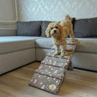 Molly kutyarámpa 80 x 30cm - szürke alapon rózsaszín szívecskék és fehér kis tappancsok