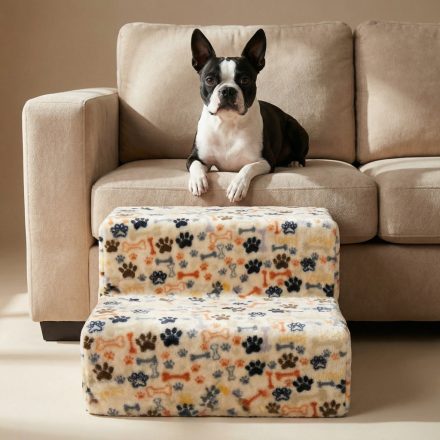 Mexi kutyalépcső 25 x 40 x 40cm - színes pici mancsok és csontok