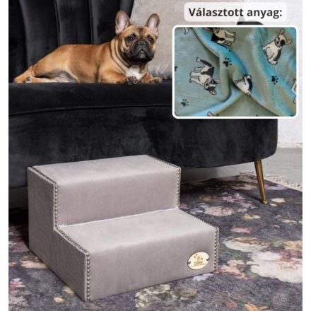 Mexi kutyalépcső 25 x 40 x 40cm - zöldes alapon bulldogok